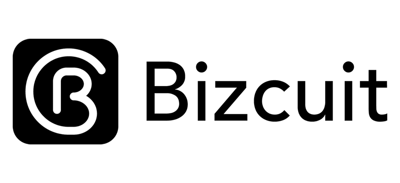 Bizcuit logo with a rounded square icon and black wordmark.