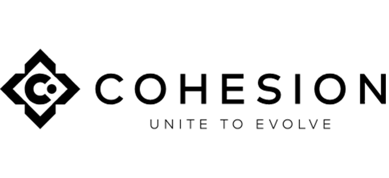 Cohesion logo with geometric icon and tagline 'Unite to Evolve'.